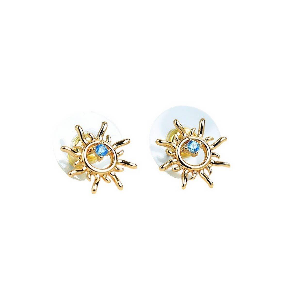 ROMANTIC SUNFLOWER BLUE ZIRCON STUD EARRINGS_CWAJE5082