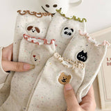 NEW EMBROIDERED BEAR FUNGUS LACE MIDDLE SOCKS_CWMS1346