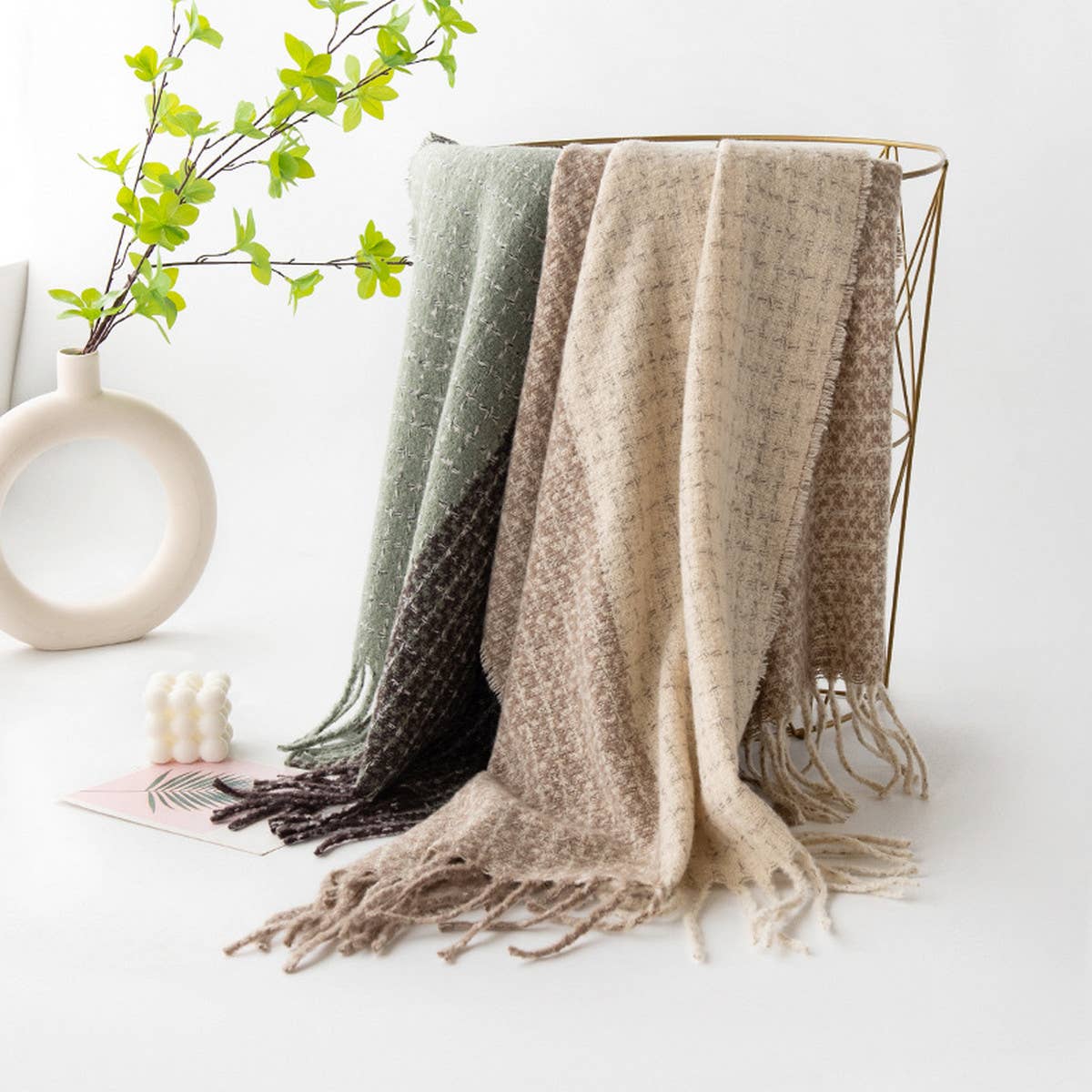 SOFT PLAID SCARF VINTAGE TASSEL WOMENS WRAP_CWASC1001