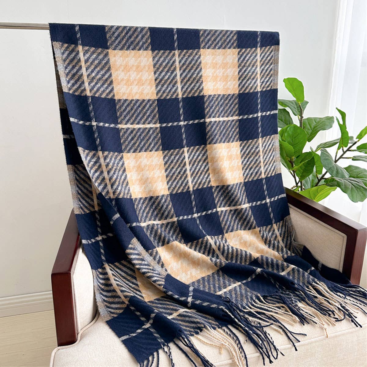 BRITISH PLAID FAUX CASHMERE SCARF FOR WOMEN_CWASC1444