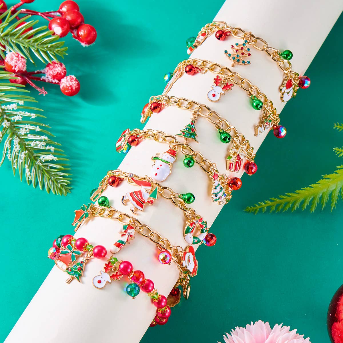 CHRISTMAS BELL WREATH PULL OUT BRACELET_CWAJE2392