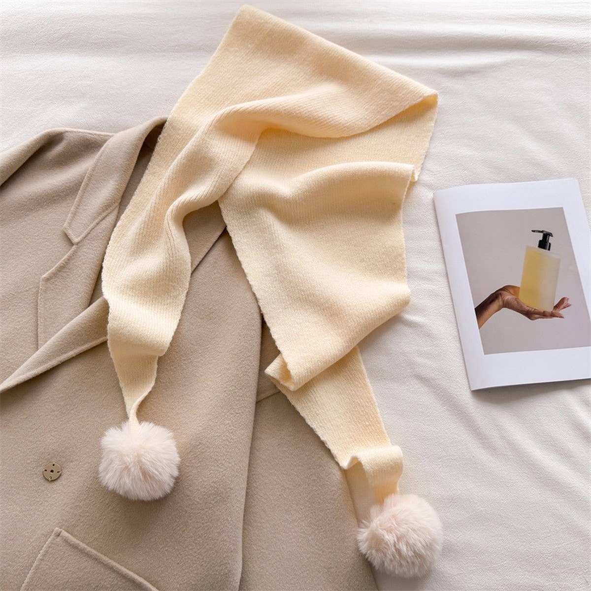 Cozy Knit Pom Pom Scarf Warm Winter Wrap_Cwasc03459