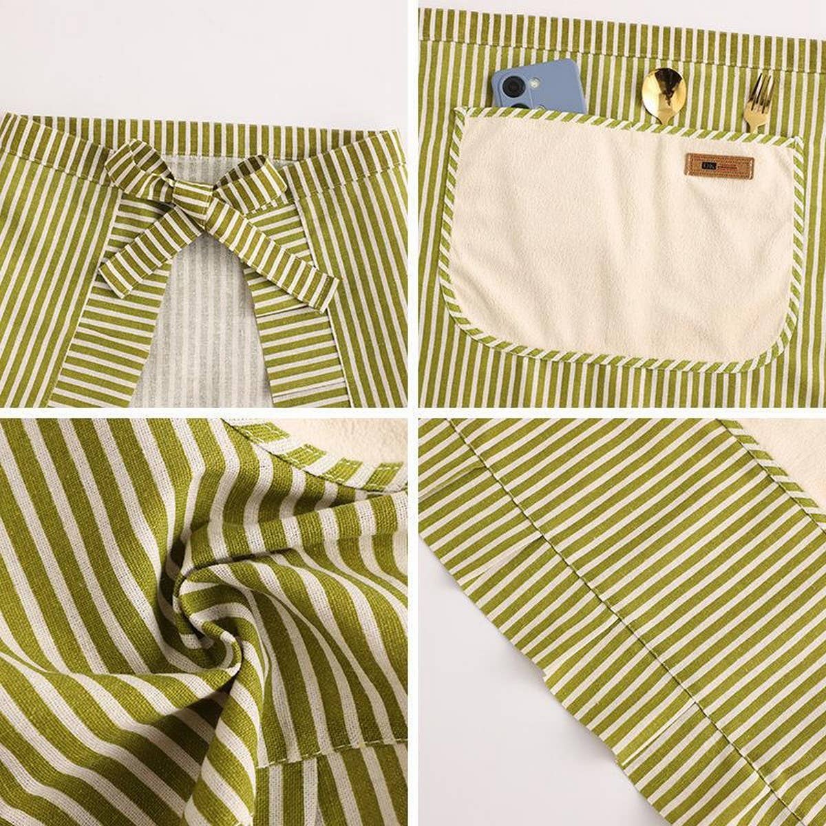 STRIPE HALF LENGTH LINEN COOKING APRON WITH POCKETS_CWMM2033