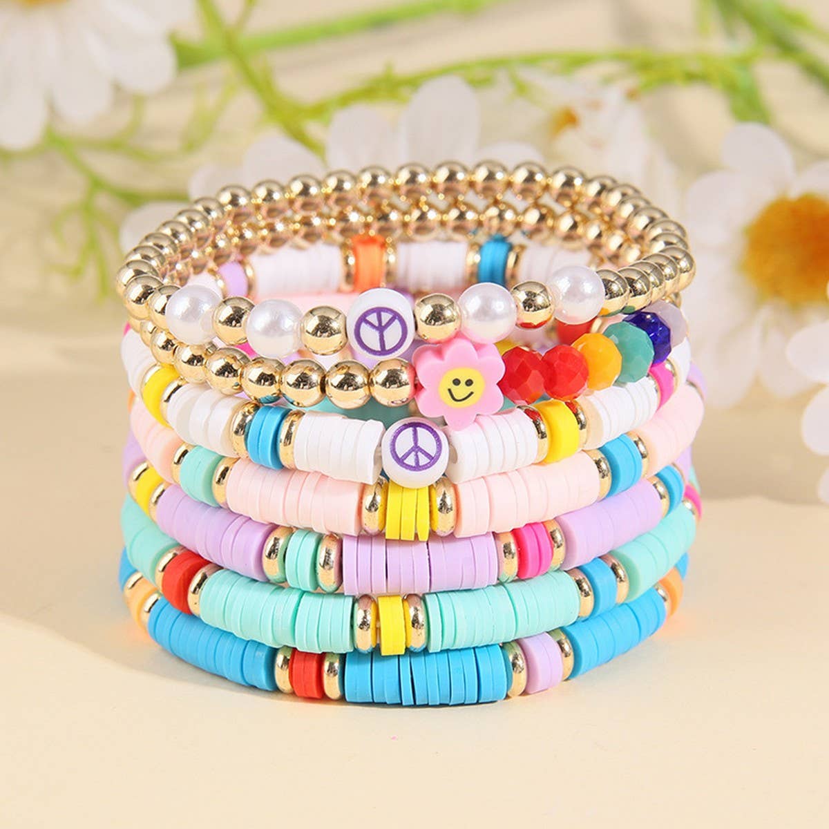 RAINBOW IMITATION PEARL 8 PIECE BRACELET SET_CWMM3511