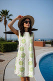 Straight, Sleeveless, Round-Neck Floral Dress