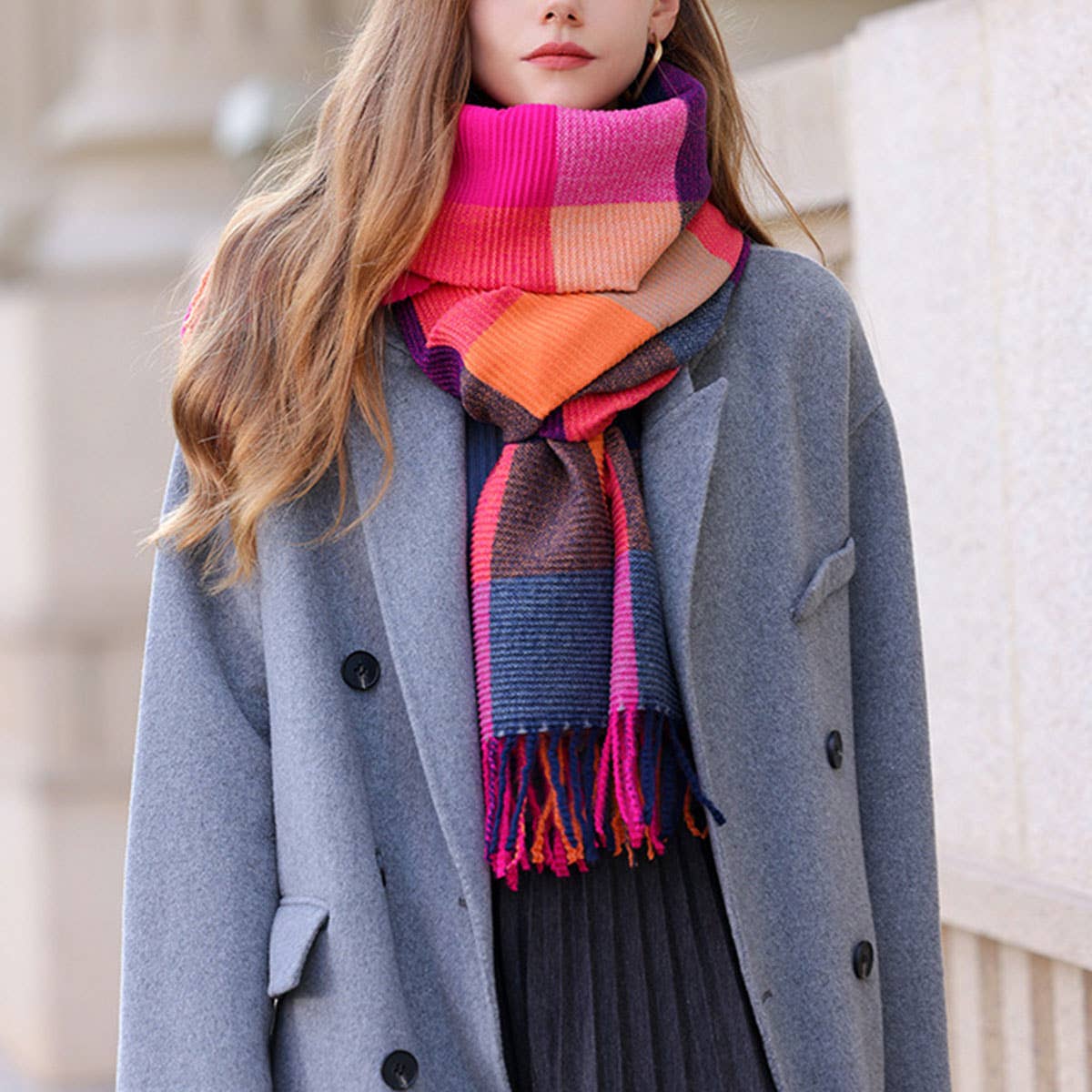 CRINKLE PLAID WINTER SCARF UNISEX SOFT WRAP_CWASC0195