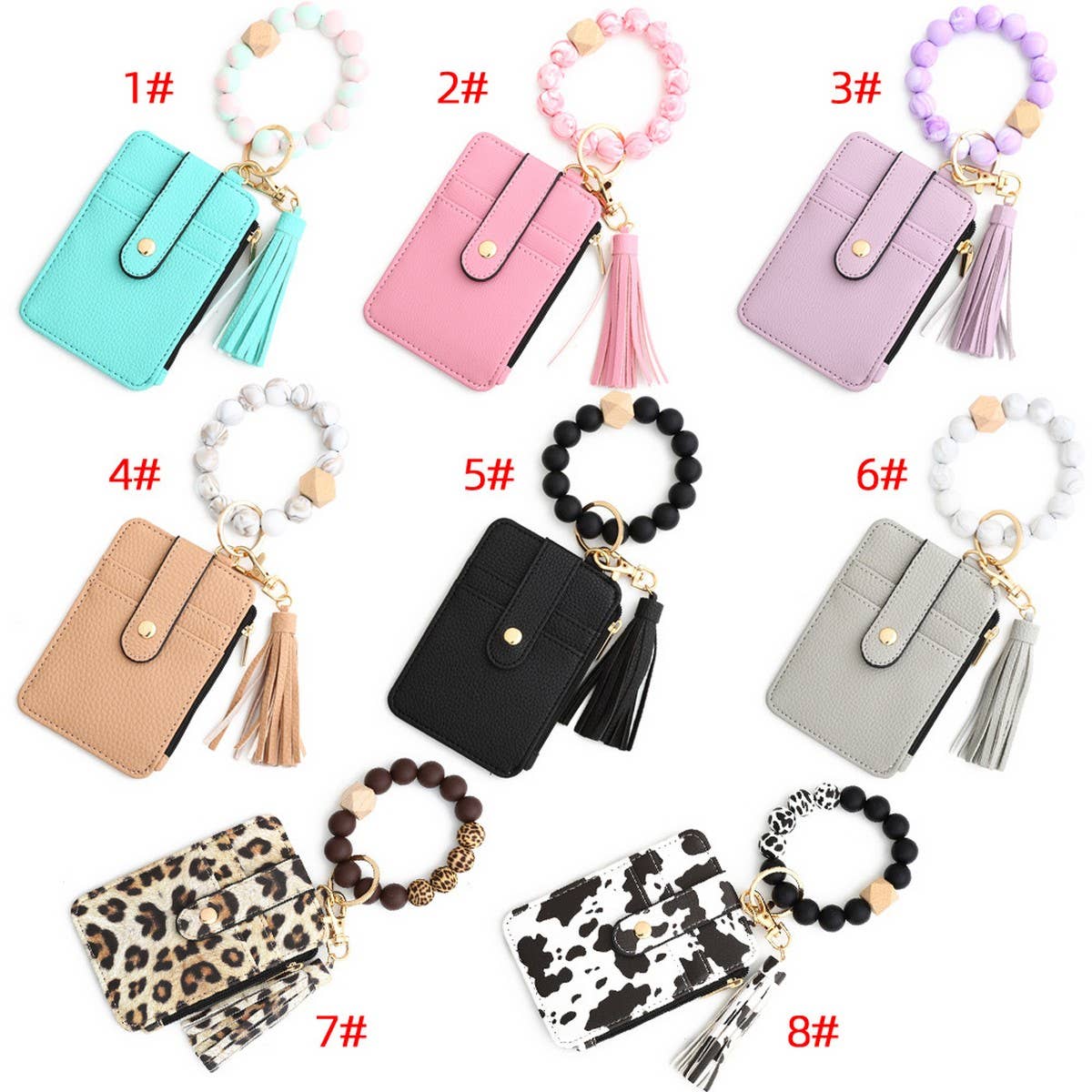 SILICONE BRACELET LEATHER WALLET TASSEL KEYCHAIN_CWAJE0659
