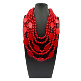 Wood Beaded Multi-Layer Red Wood Bead Necklace_Cwmm4974