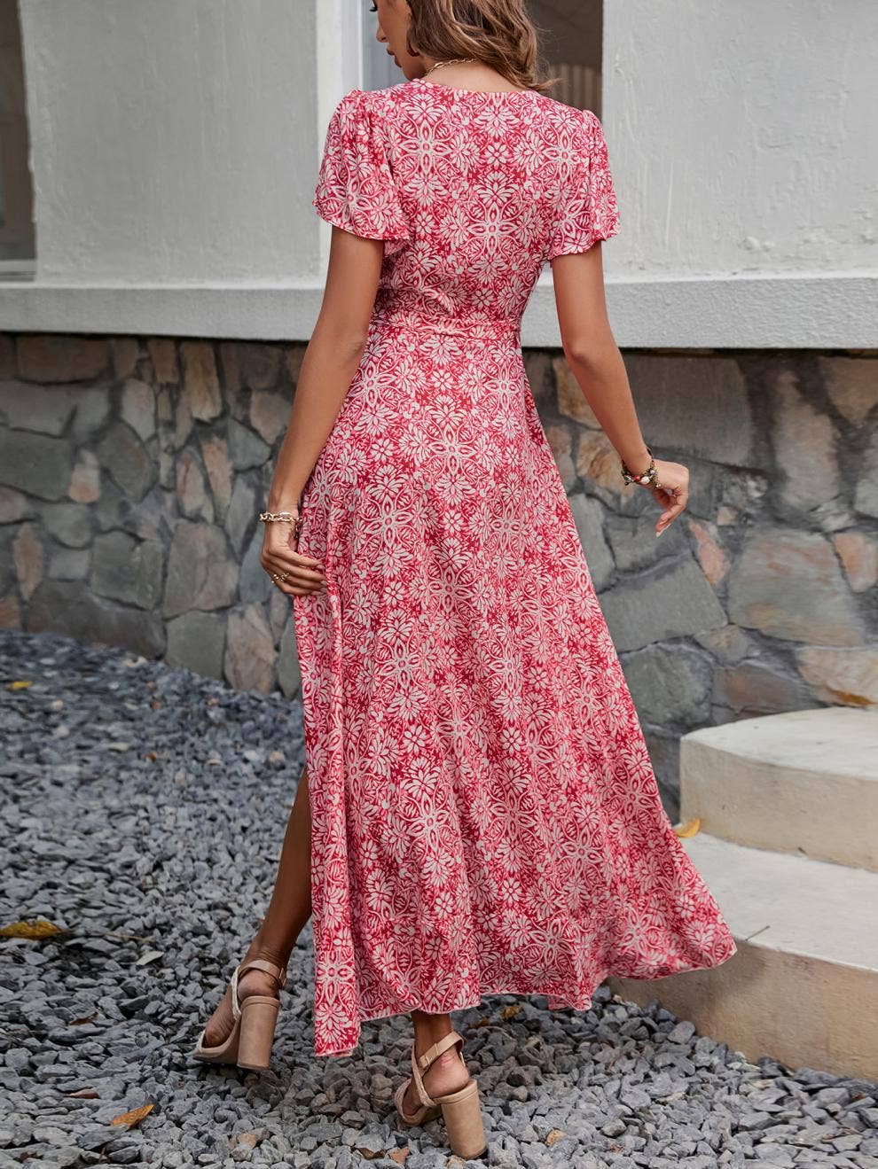 V-Neck One-Piece Lace-Up Holiday Swing Dress