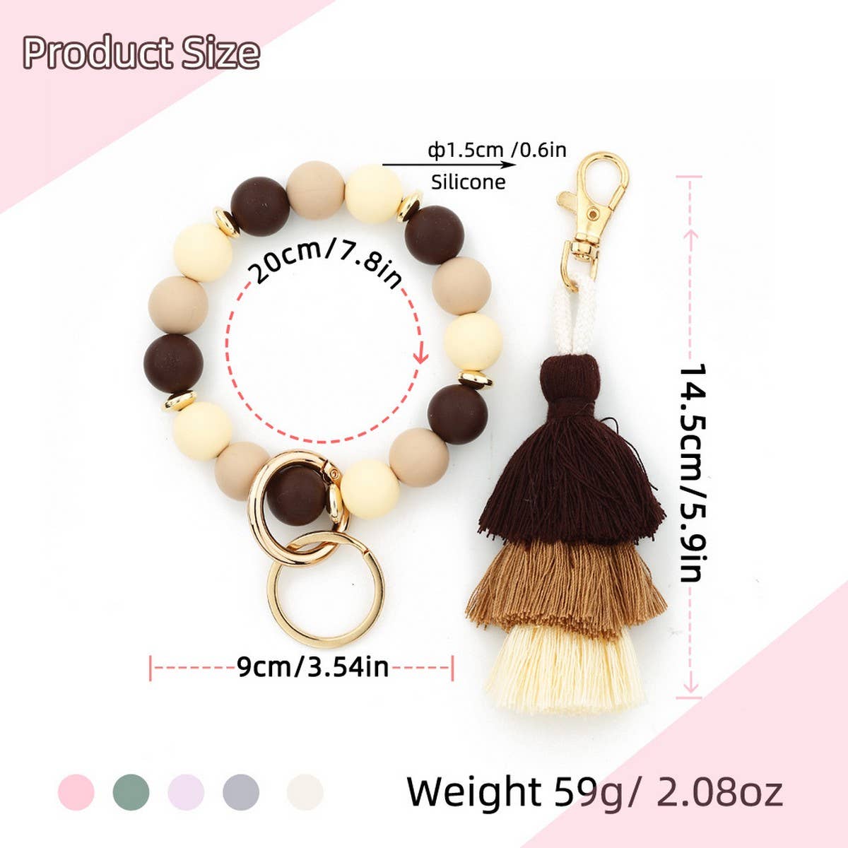 Womens Tassel Silicone Bead Keychain Bracelet_Cwab5029