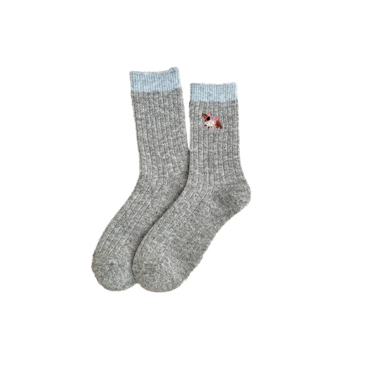 Womens Thick Wool Korean Slouchy Dog Socks_Cwms03287