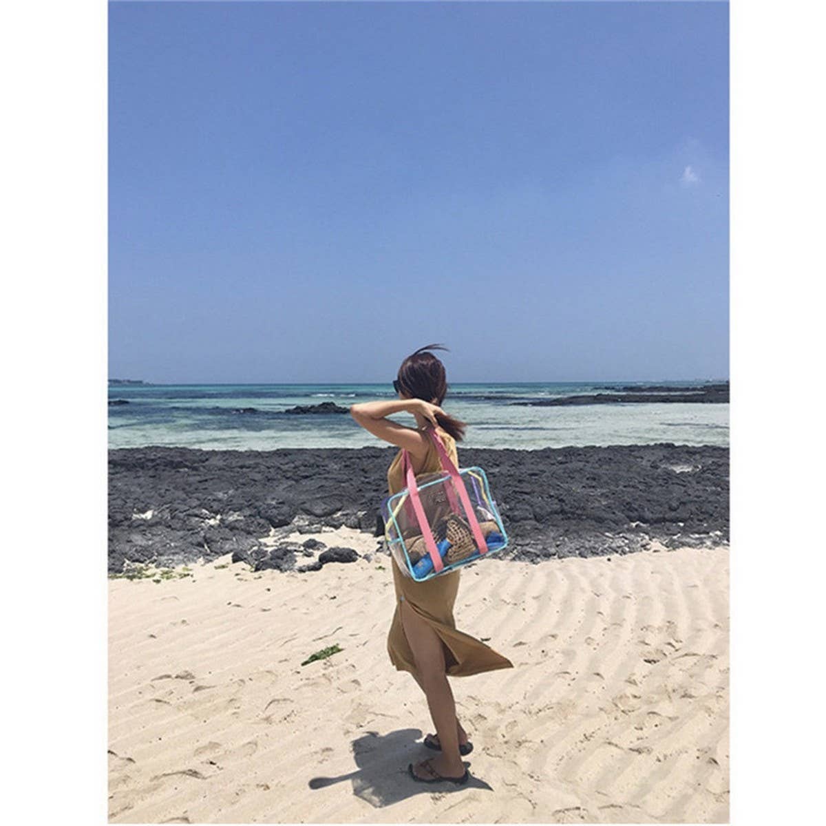 Transparent Beach Bag With Colorful Shoulder Straps_Cwab1923