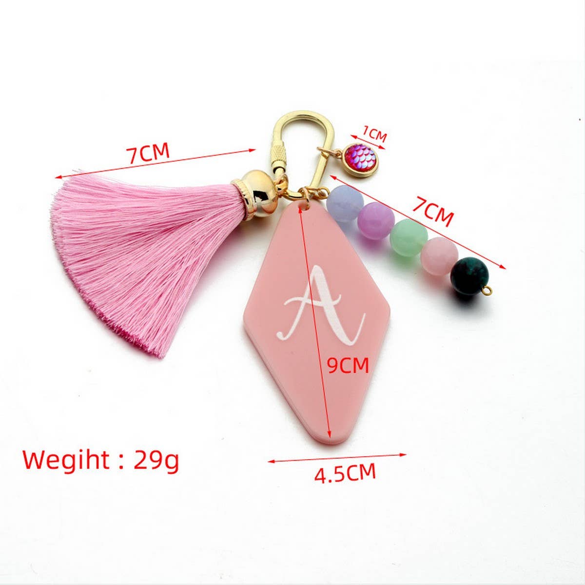 LETTER ACRYLIC KEYCHAIN WITH GEOMETRIC CHARM_CWMM7023