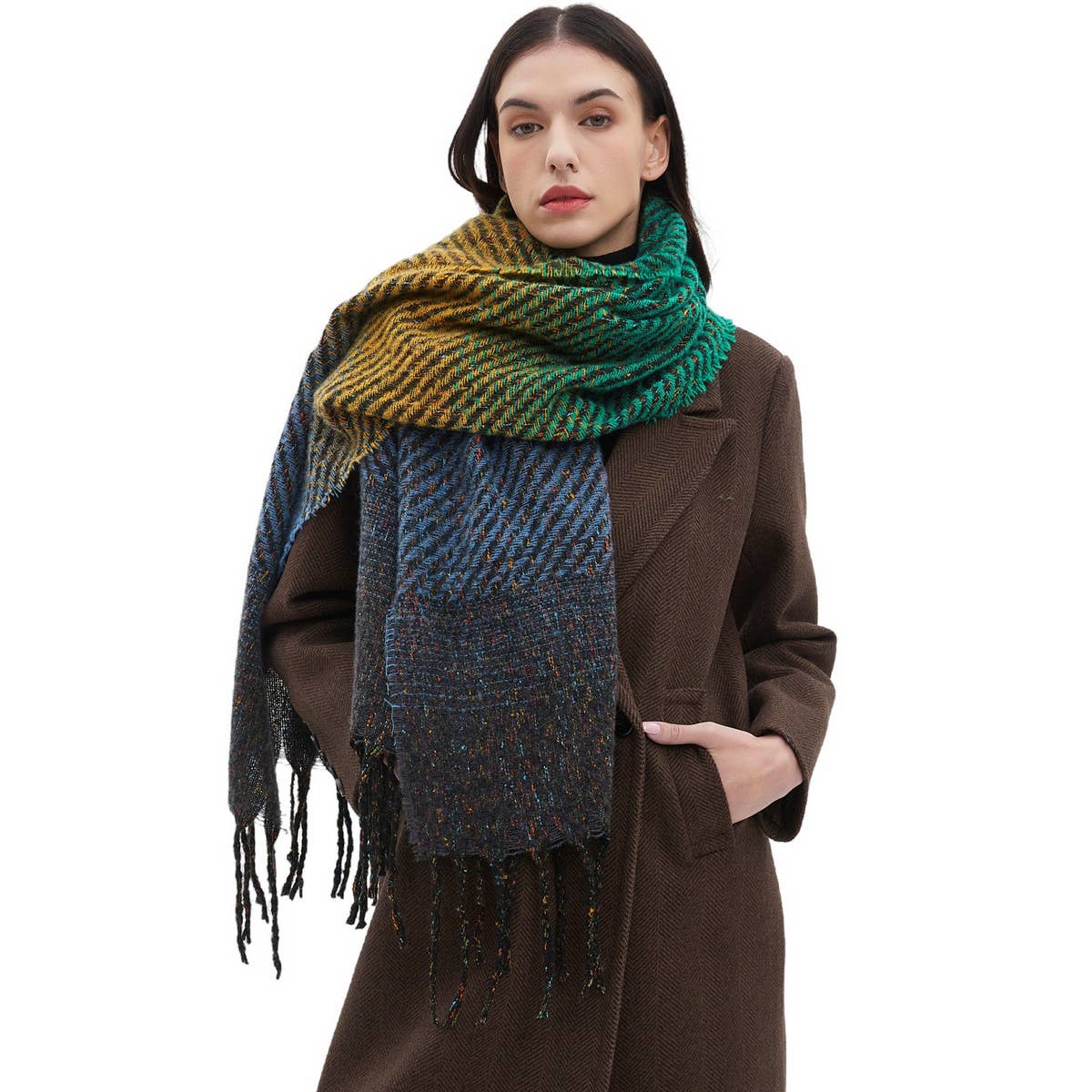 GRADIENT TASSEL SCARF FOR WOMEN WINTER SHAWL_CWASC0858