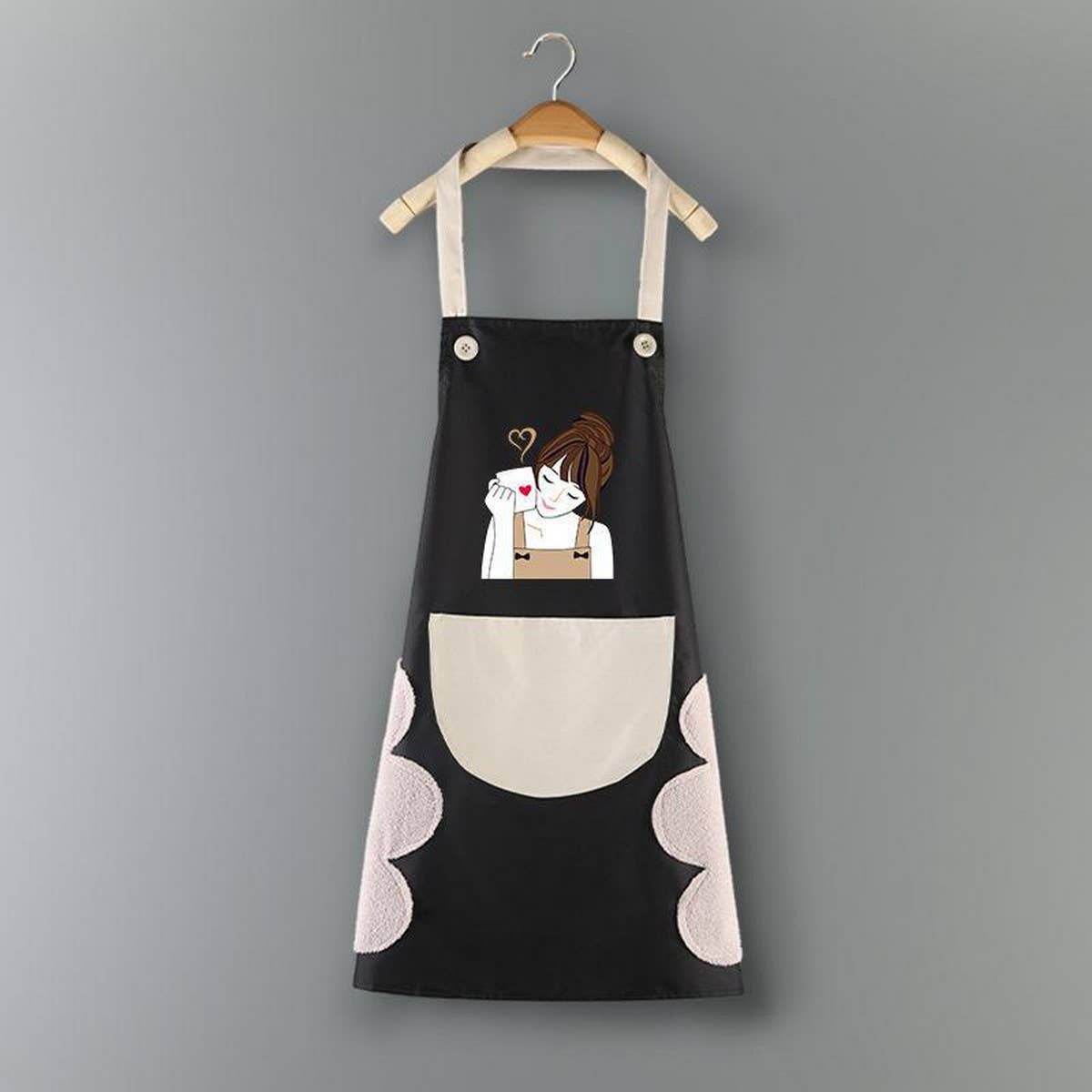 COFFEE GIRL PRINT SUMMER THIN APRON WITH POCKETS_CWMM2047