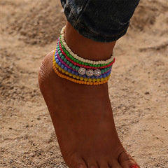 BOHO BEADED HEART TASSEL ANKLET COLORFUL VIBES_CWMM6341
