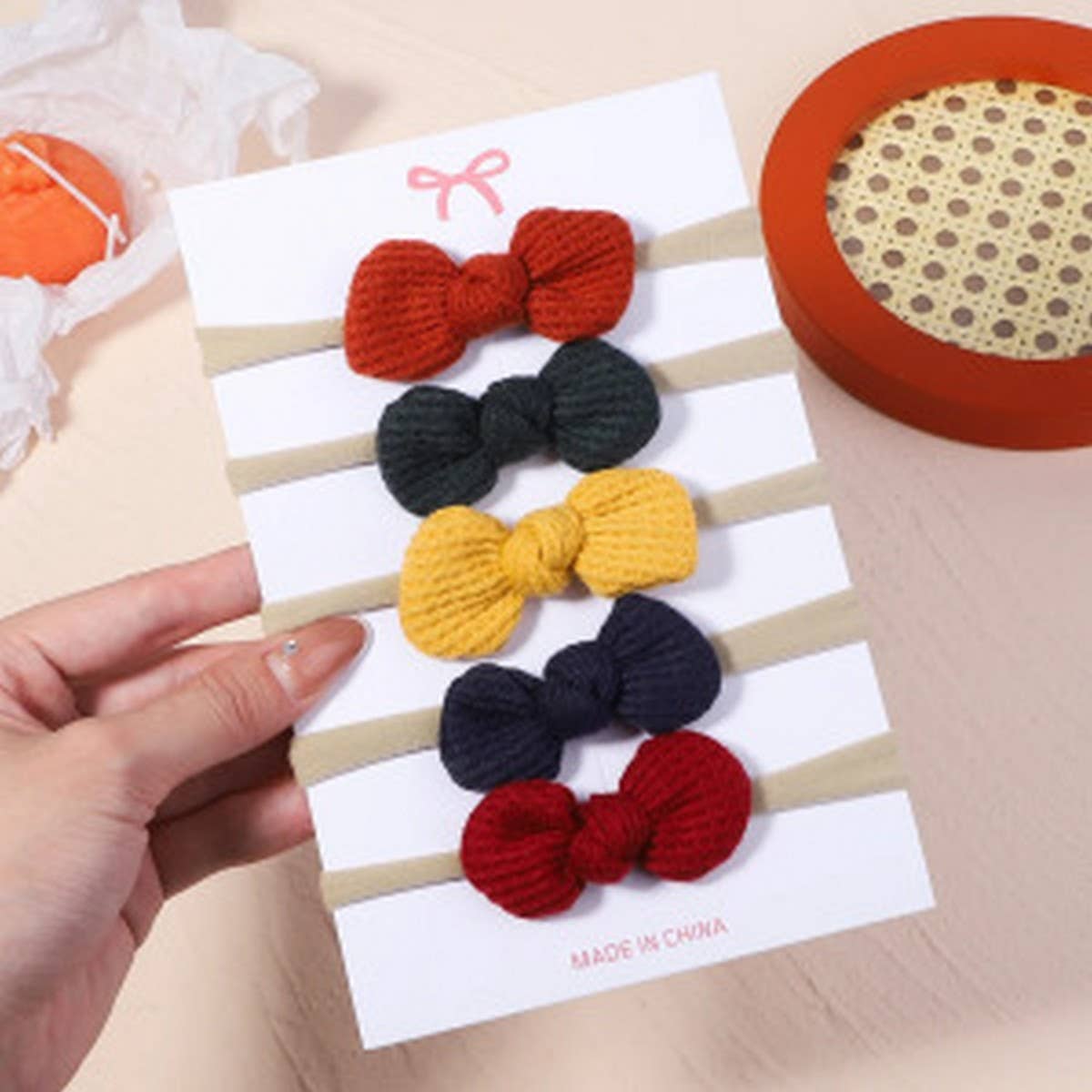 Waffle Bow Baby Headband Set Solid Colors