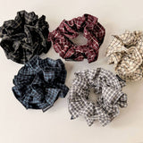 Double Plaid Scrunchie Retro Low Pony Hair Tie_Cwaha07982
