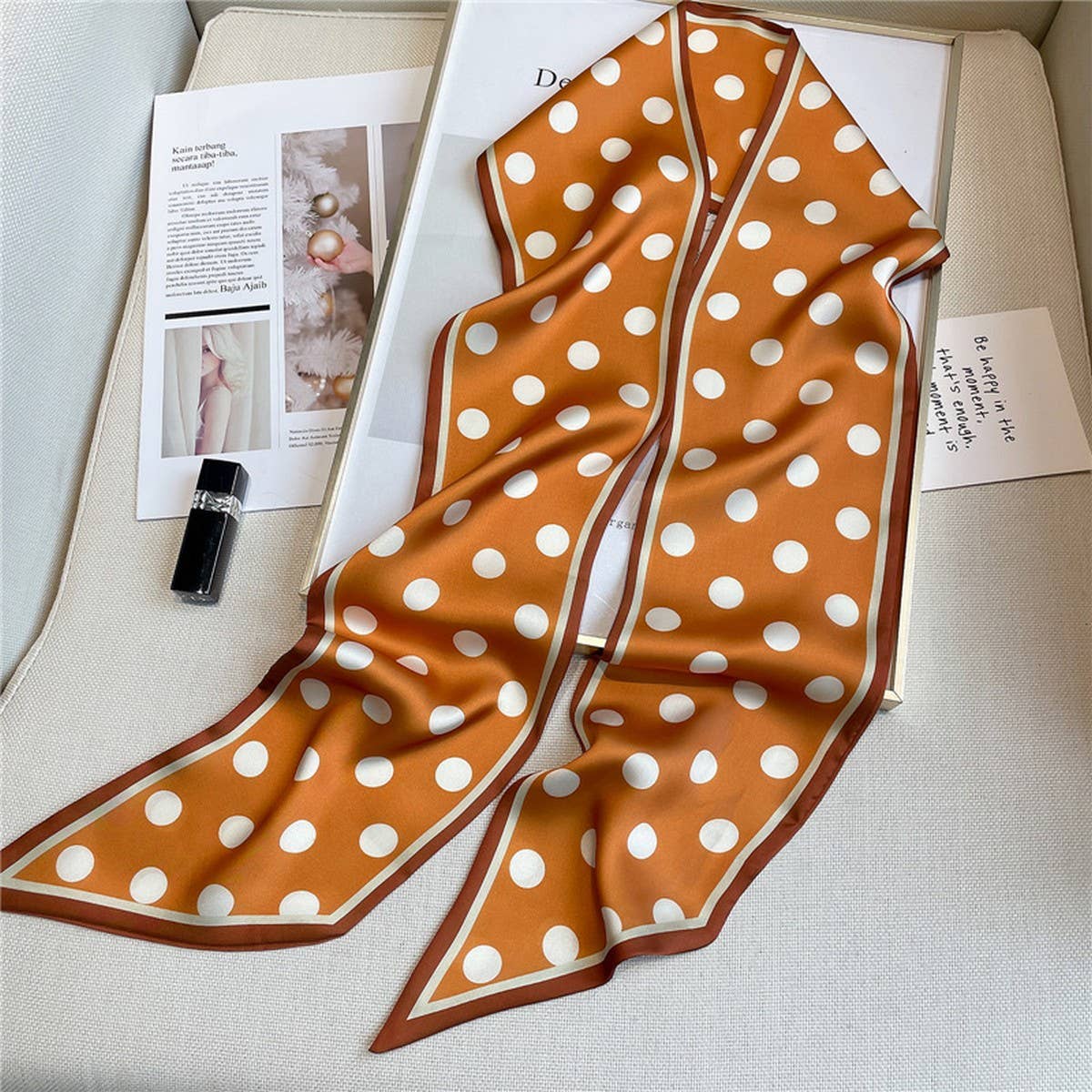 POLKA DOT SIMPLE GEOMETRIC LONG SILK HEAD SCARF_CWASC1519