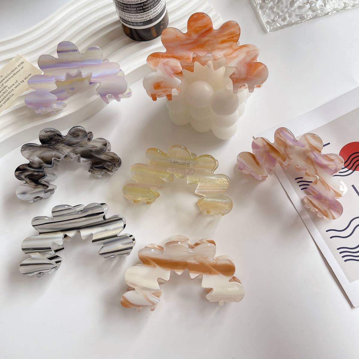 Wavy Flower Acetate Hair Claw, Simple Fresh Clip_Cwaha1328