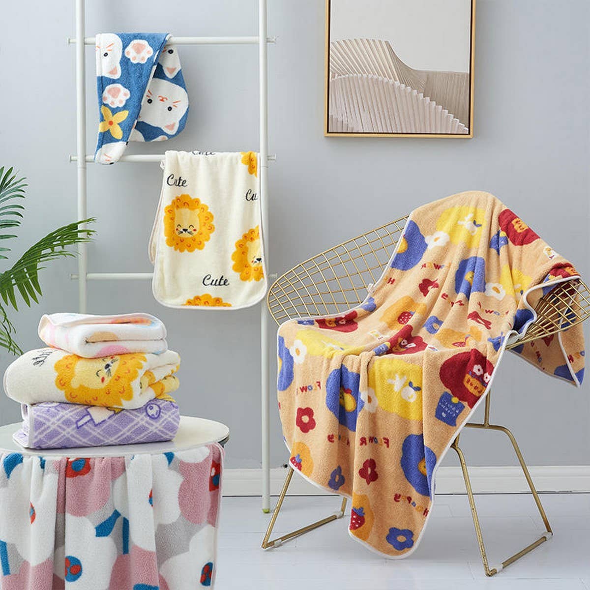 CORAL FLEECE PRINTED SHOWER CAP TOWEL BATH TOWEL_CWMM2326