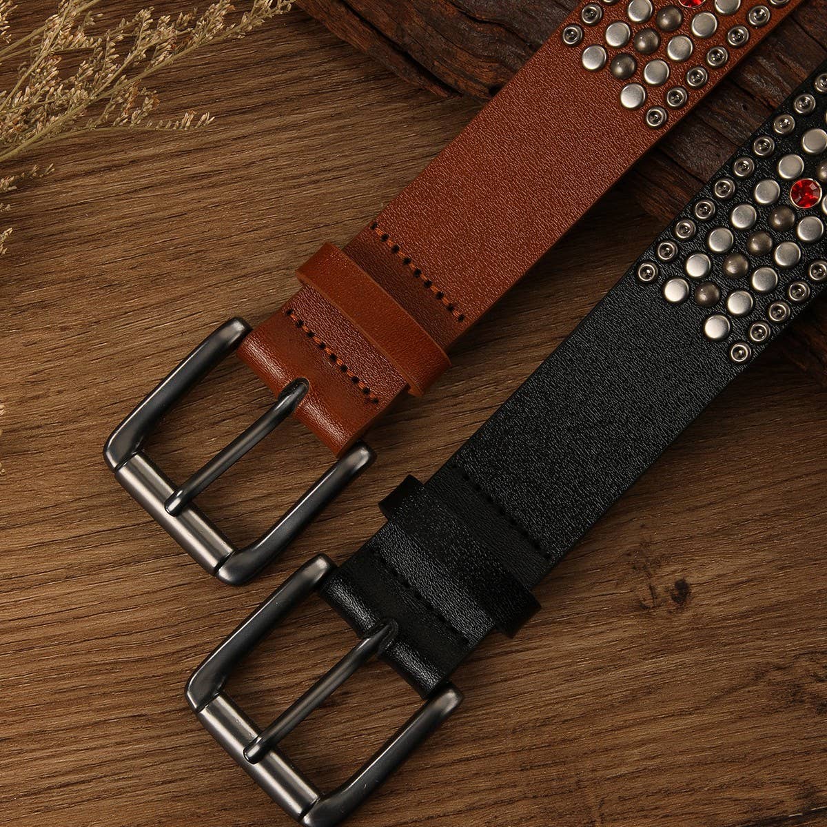 PUNK STYLE RIVET MUSHROOM STUD DIAMOND BELT_CWMM3949