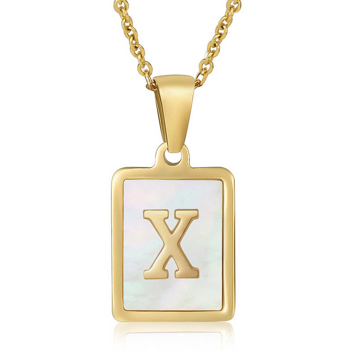 SQUARE SHELL 26 LETTER PENDANT NECKLACE_CWAJE0674