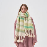 COZY COLORBLOCK STRIPE POM POM SCARF FOR WINTER_CWASC2341