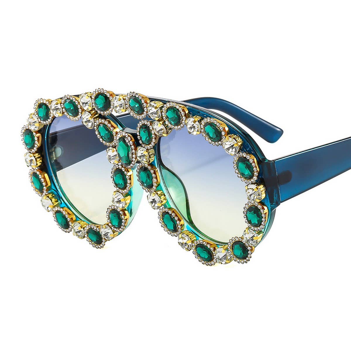 LARGE CONTRAST OVAL LUXURY EMERALD SUNGLASSES_CWASG0867