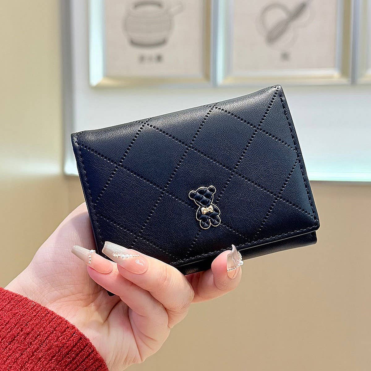 Cute Quilted Bear 3-Fold Wallet Ins_Cwab06257