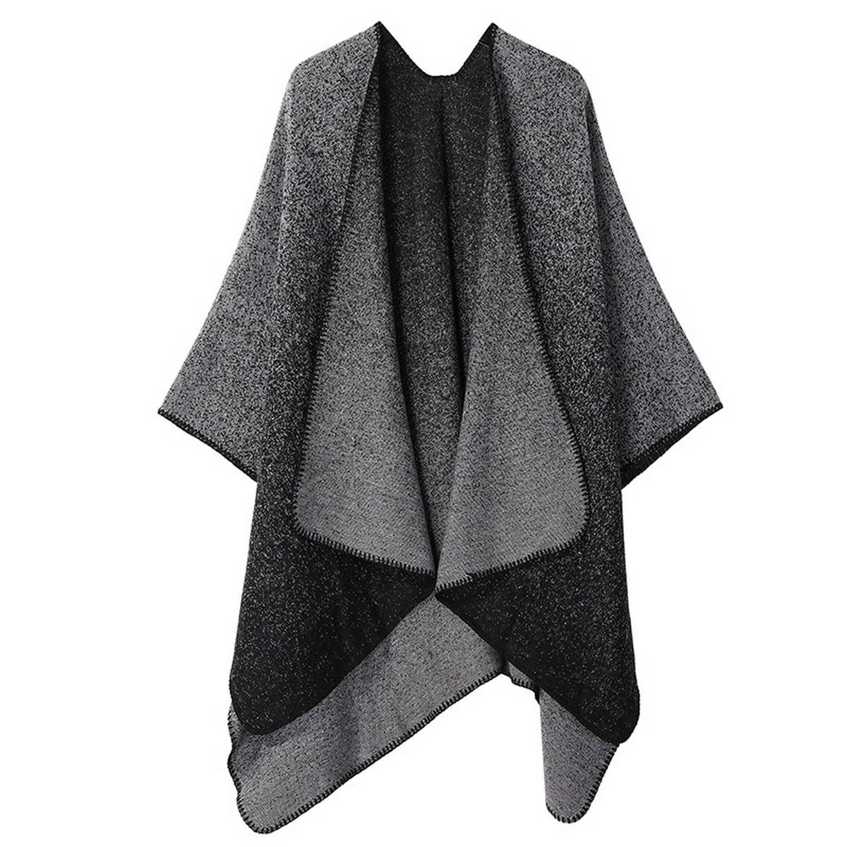 JACQUARD SLIT SHAWL WITH FAUX CASHMERE SCARF_CWASC2164
