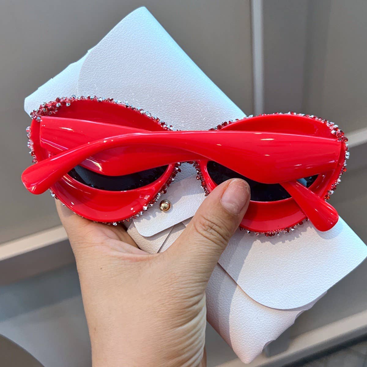 RED CANDY BUBBLE DIAMOND CAT EYE SUNGLASSES_CWASG0802