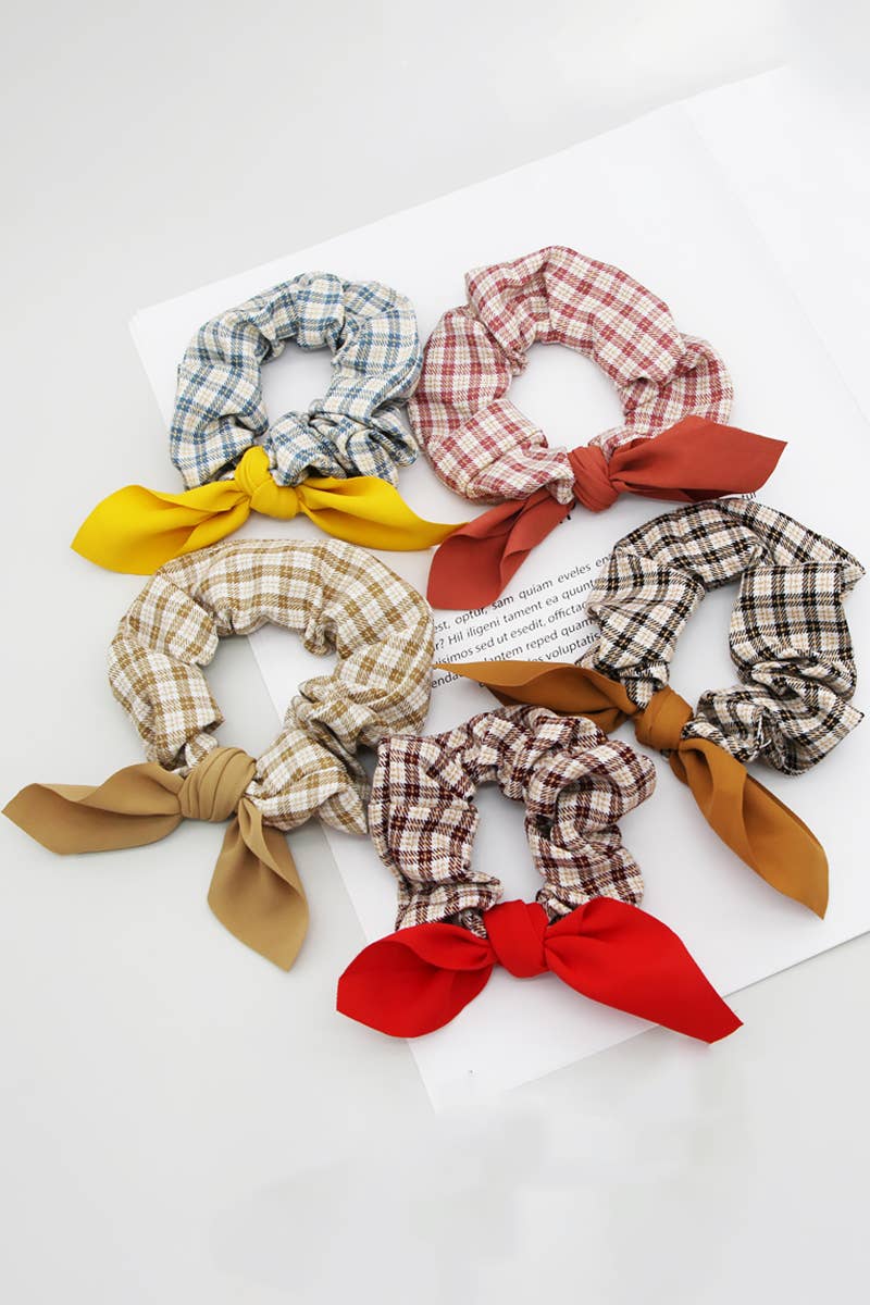 5PCS GINGHAM CLOTH BOW TIED SCRUNCHIE_CWAHA0178