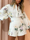 High-Waisted Shorts Shirt Linen Printed Temperament Suit