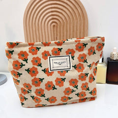 CORDUROY RETRO FLORAL LARGE CAPACITY MAKEUP BAG_CWAB1221