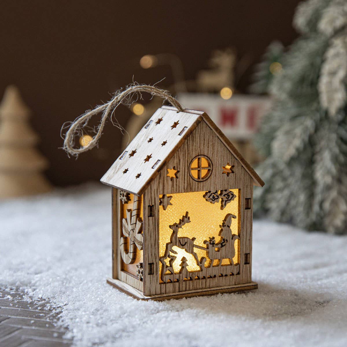 Wooden Christmas House Light Tree Ornament Gift_Cwmm9758