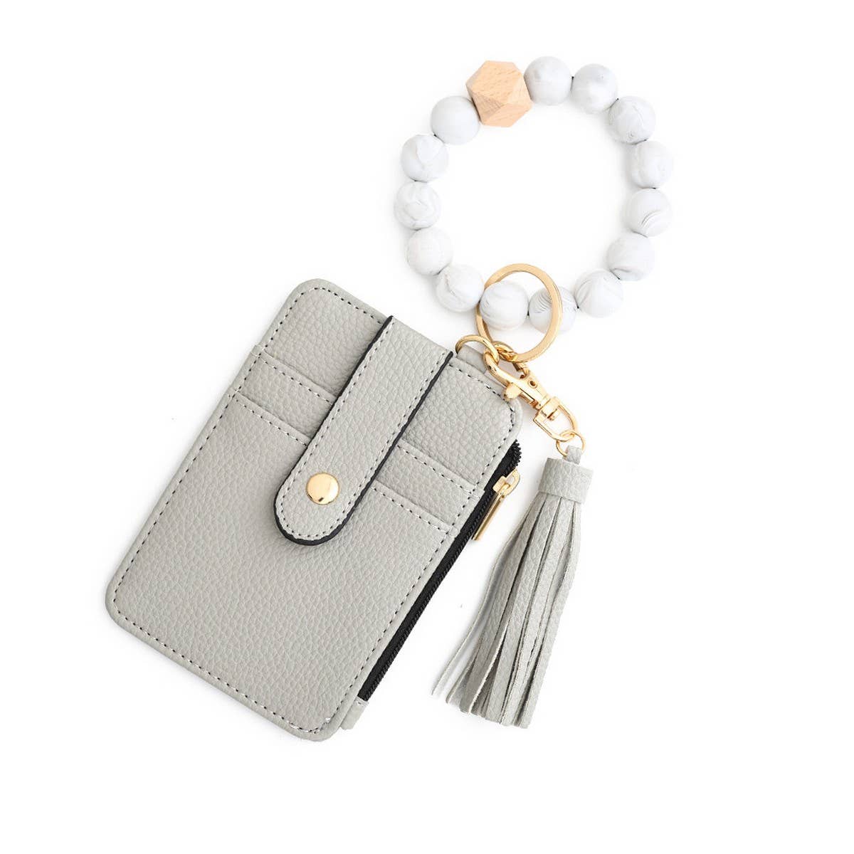 Leather Card Wallet With Silicone Bead Keychain_Cwab4940