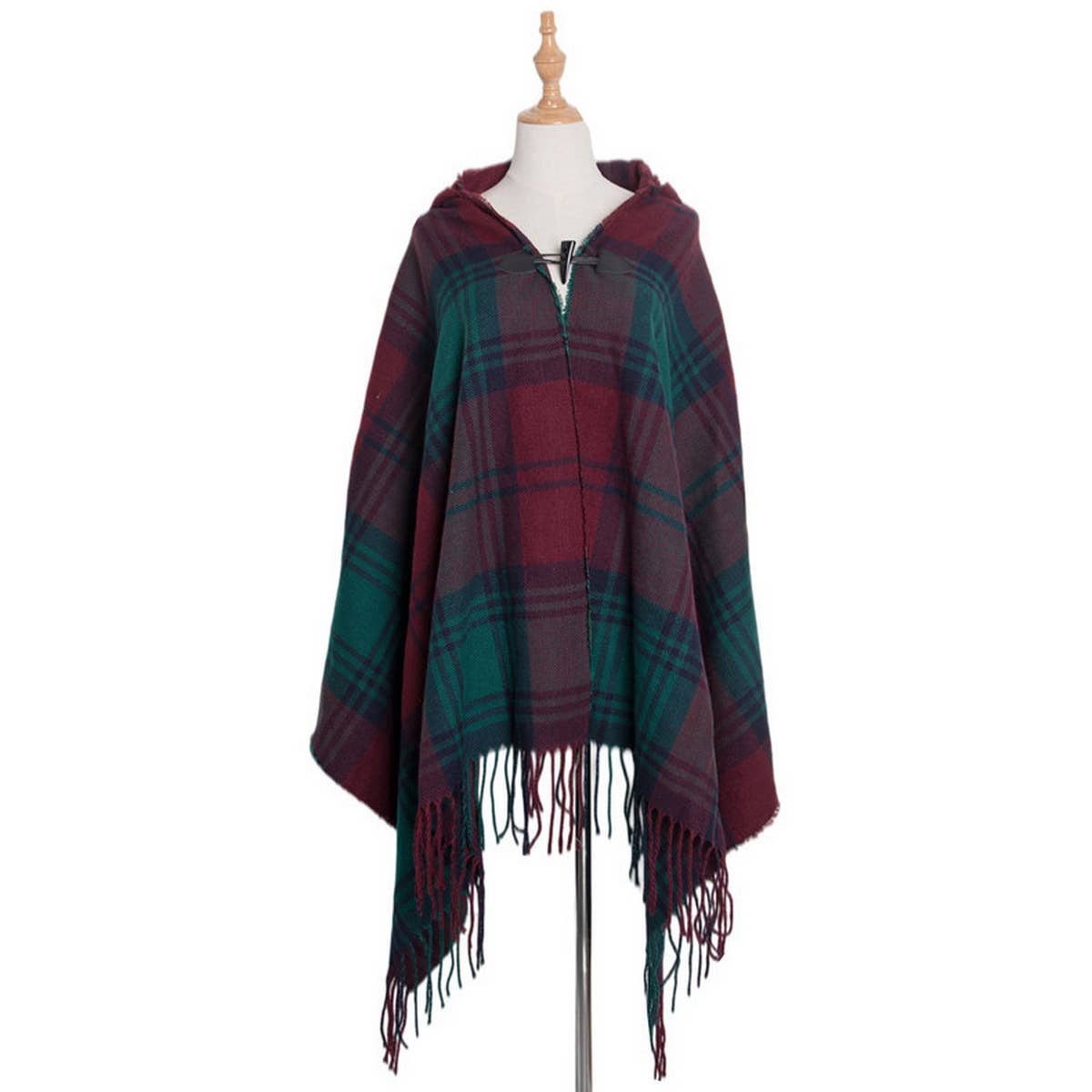 HORN BUTTON BOHEMIAN HOODED CAPE SHAWL_CWASC1201