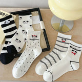 Women'S Boneless Polka Dot Striped Mid-Calf Socks_Cwms1369