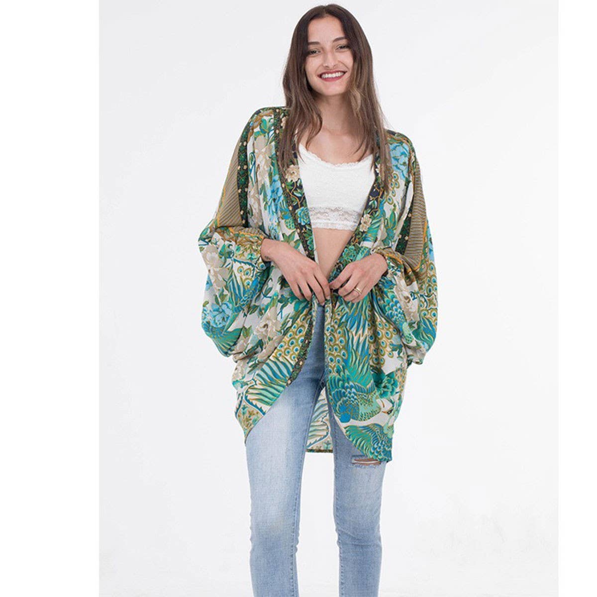 RAYON BATWING BEACH COVER UP KIMONO CARDIGAN_CWMM6314