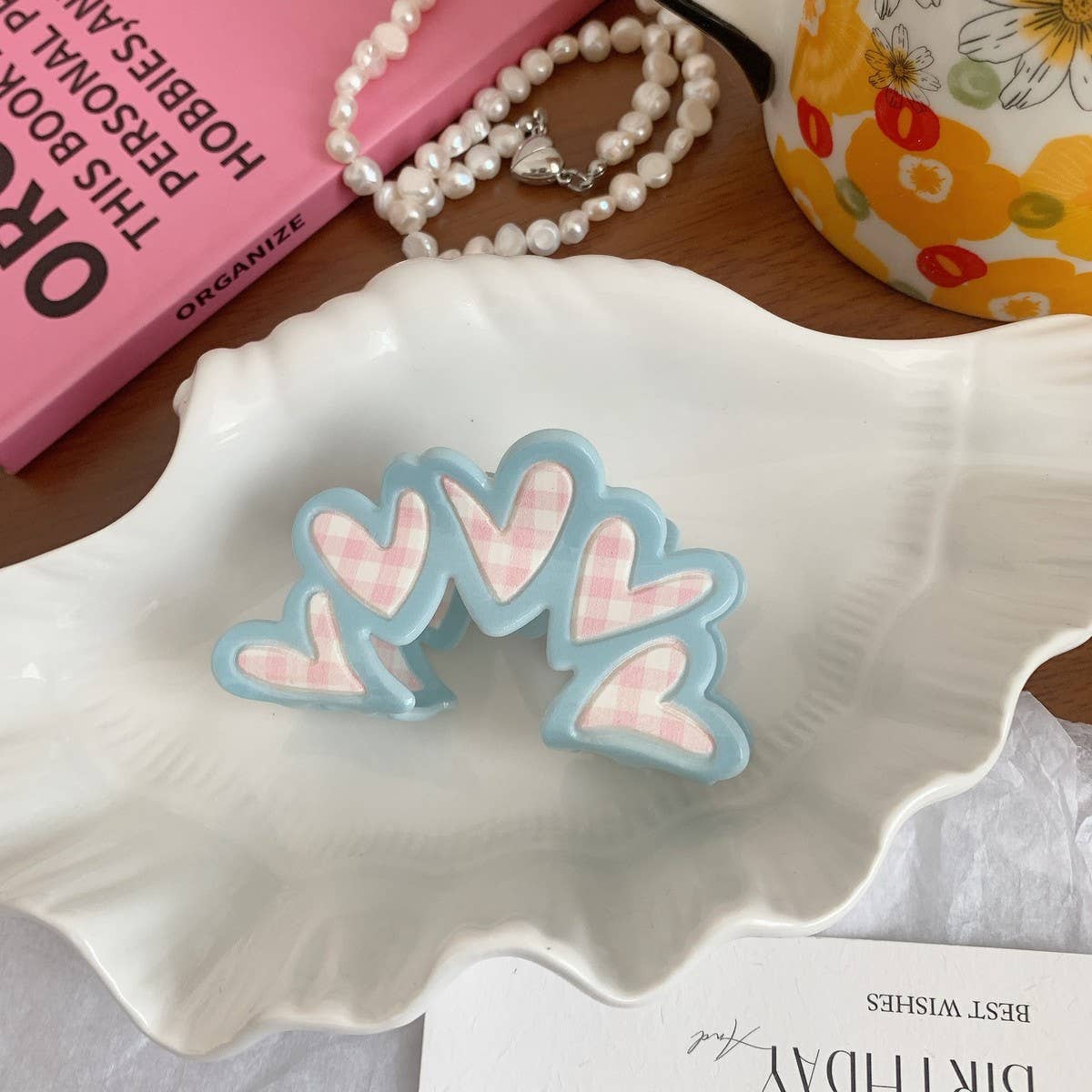 CUTE ACRYLIC FLORAL PLAID BOW HAIR CLIP SHARK CLIP_CWAHA2632