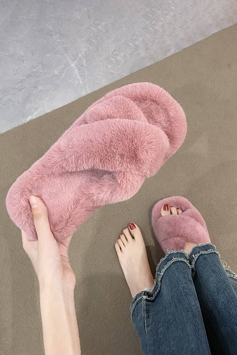 CROSS STRAP FLUFFY BEDROOM SLIPPERS_CWSHS0226