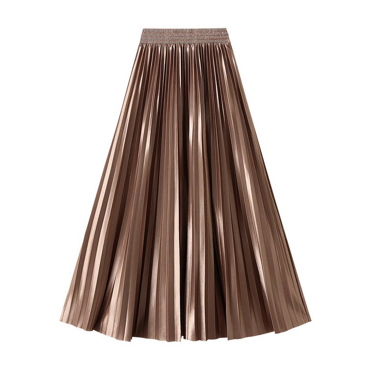 SLIMMING SHINY HIGH WAIST PLEATED MIDI SKIRT_CWBMS0329