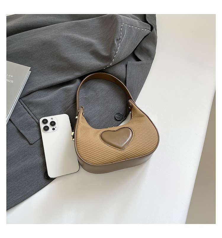 Solid-Color Simple Heart-Shaped Underarm Bag