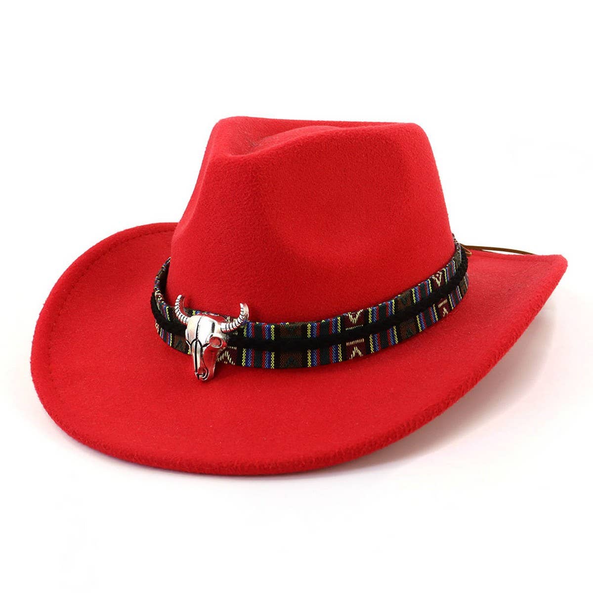 BULL HEAD DECOR WIDE BRIM WESTERN COWBOY HAT_CWAH1769