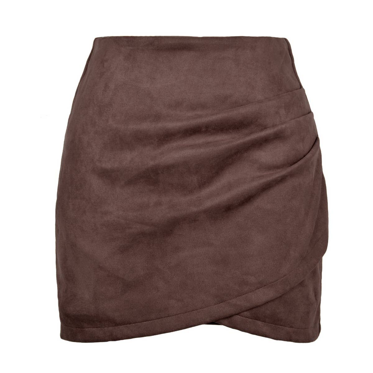 SUEDE SOLID COLOR HIP SKIRT ZIPPER SKIRT_CWAB4799