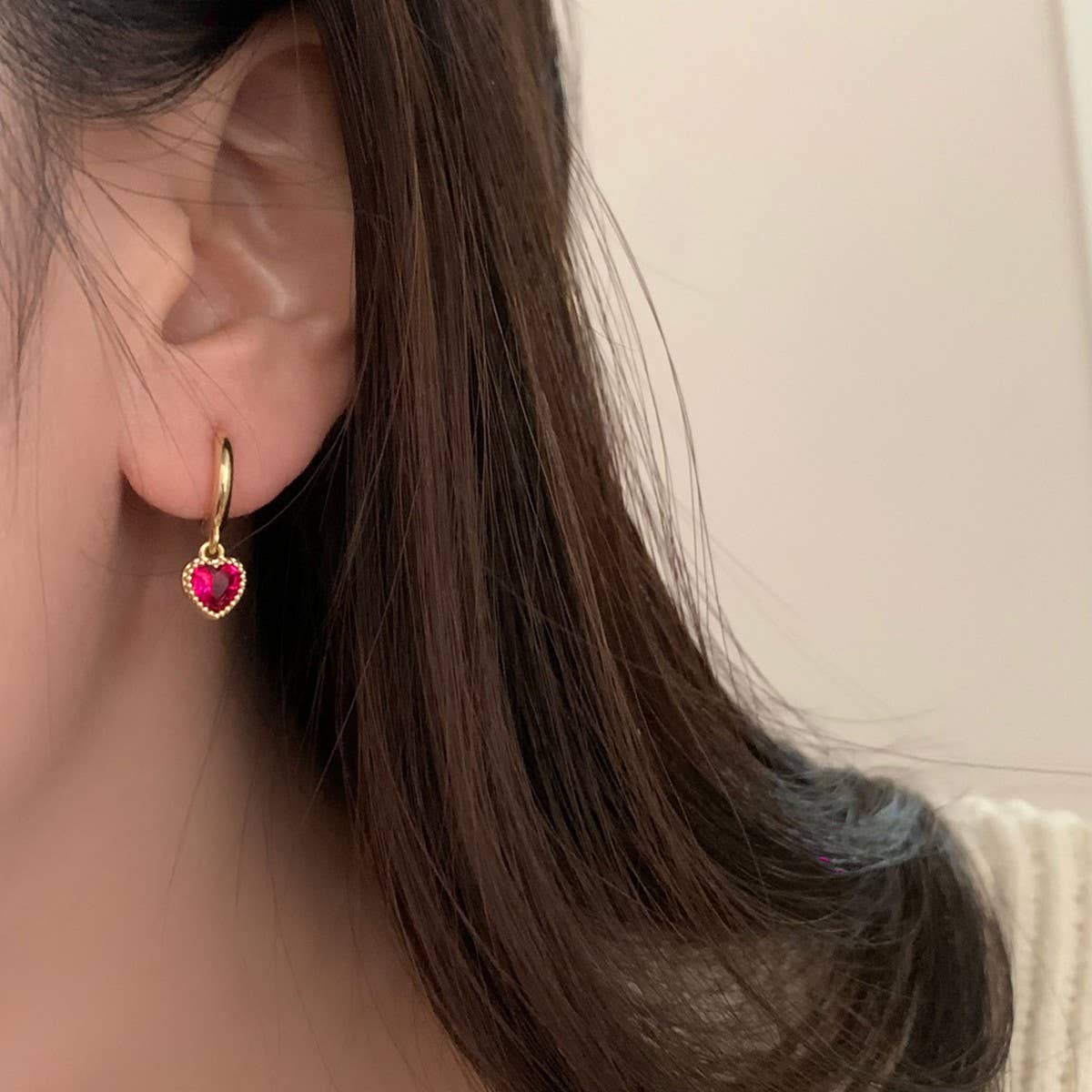 Valentines Day Zircon Heart Pendant Earrings