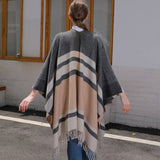 SIMPLE TASSEL PATTERN WIDE HORIZONTAL STRIPE SHAWL_CWASC0939
