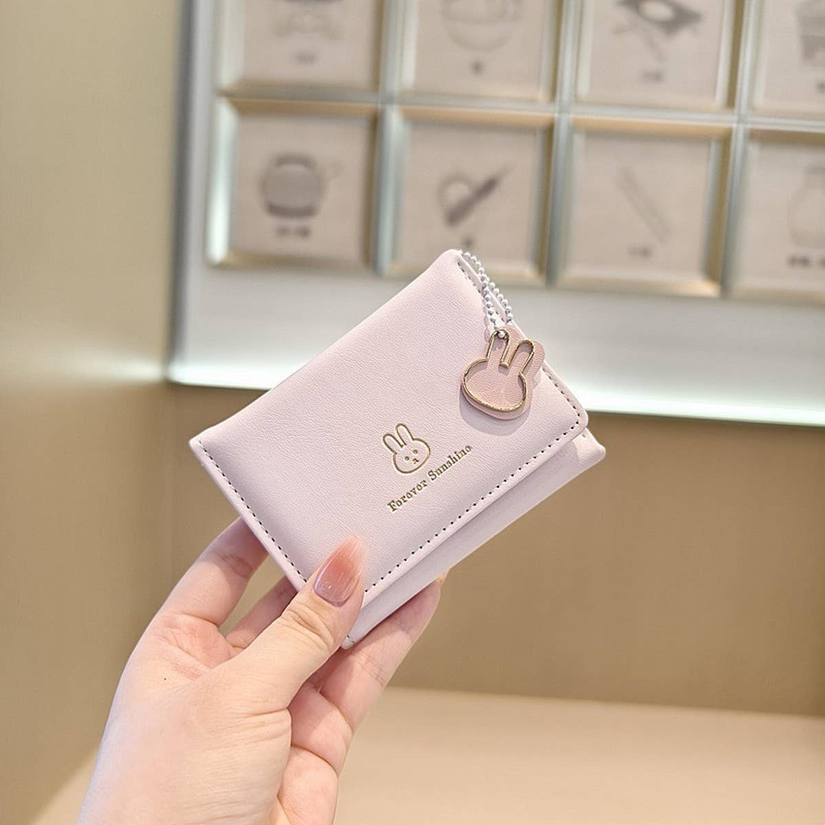 Cute Bunny Print Candy Color Trifold Wallet_Cwab06222