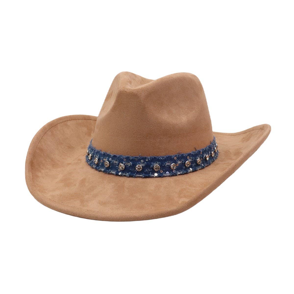 Unisex Suede Cowboy Hat With Leather Belt Detail_Cwah04494
